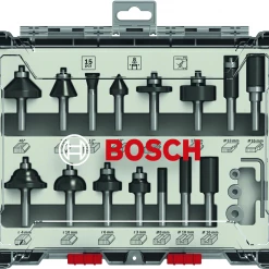 Bosch Bleu Accessoires Jeu De Fraises Mixtes De 15 Pièces Avec Tige De 8 Mm